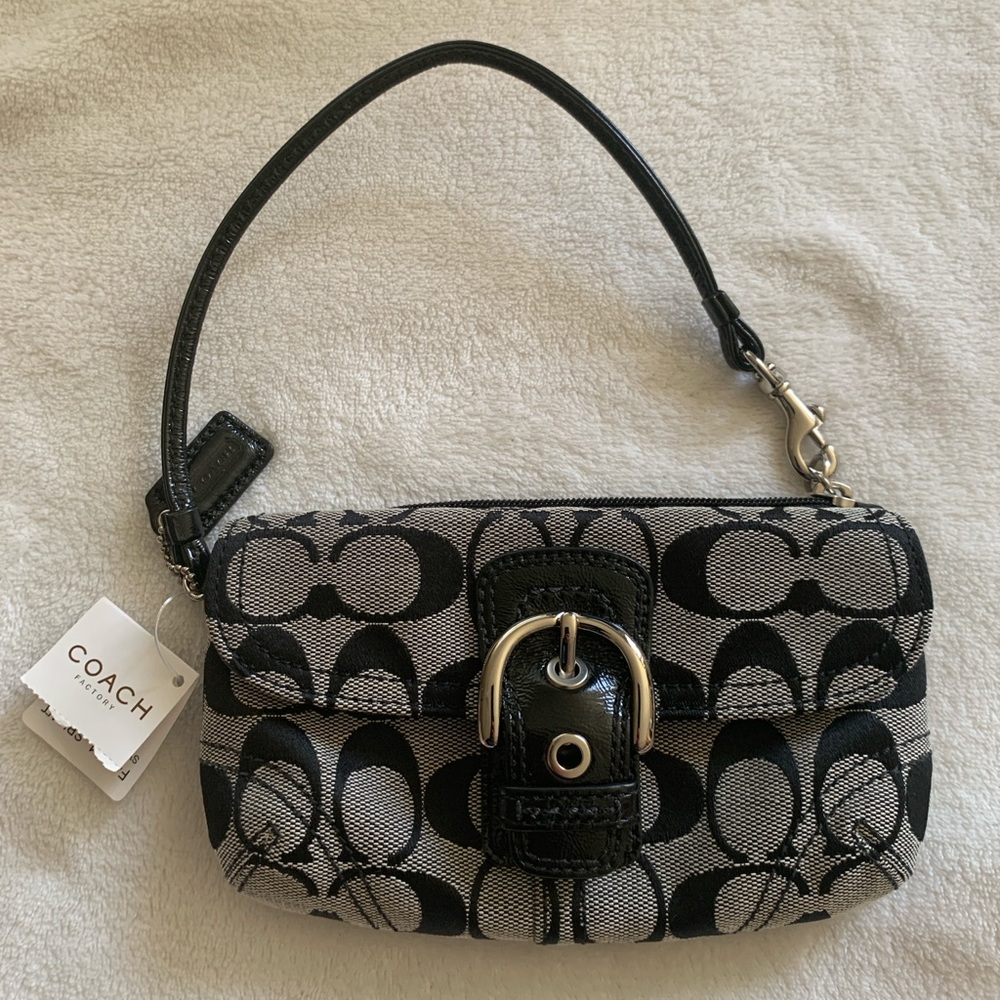 Coach Signature Jacquard Buckle Flap Wristlet/Clutch